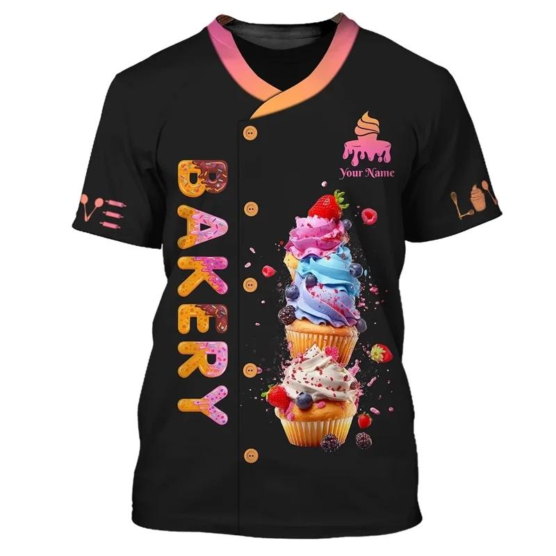 Baker T-skjorte Egendefinert Navn Menn 3D-trykt Bakeri Baking Arbeid T-skjorte Pluss Størrelse Unisex T-skjorter Topper Personlighet Baking Uniform