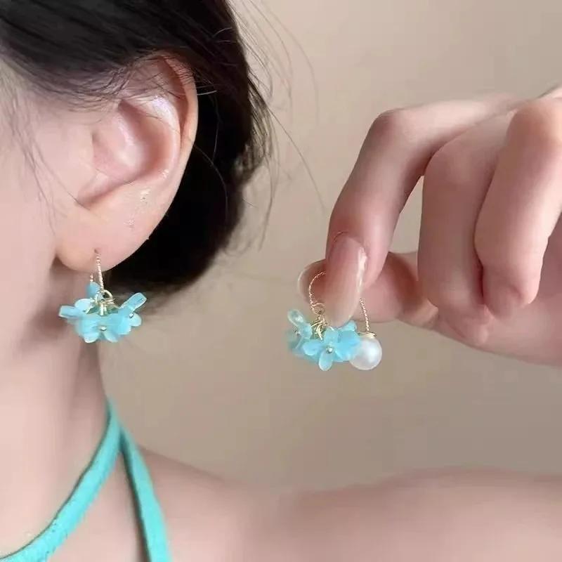 Exquisite Spring Pink Flower Dangle Earrings for Women, Fairy Charms Floral Leaf Earrings Summer Holiday Pendants Earrings Gifts