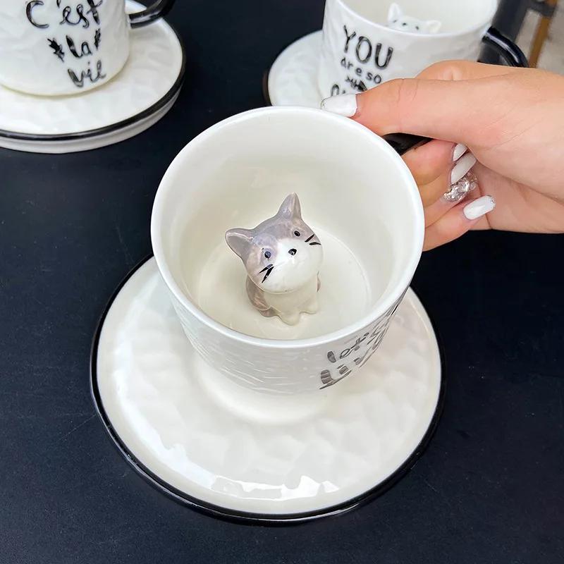 Cute Kitten Ceramic Cat Claw Cup Cup Bottom Animal Water Cup  Cat Cup Coffee Three-dimensional Cup