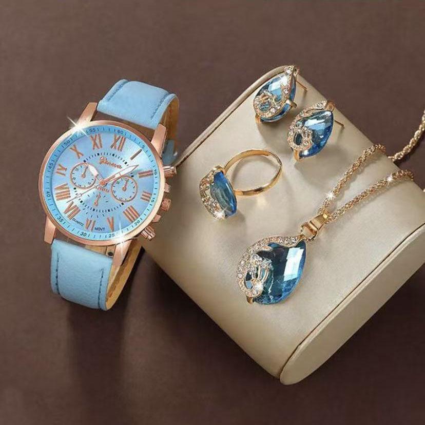 Three Eyes Watch Leather Strap Quartz Watch Scale Watch Fashion Jewelry Set standard