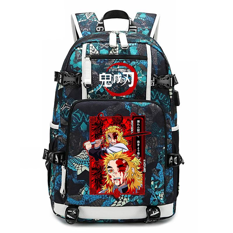 Demon Slayer Anime Print School Backpack Large Capacity Travel Bookbag for Boys Girls Kids Student