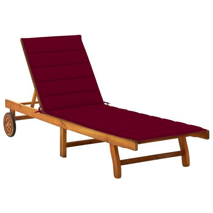 Chaise longue de jardin, avec coussin vidaXL Bois d'acacia solide.