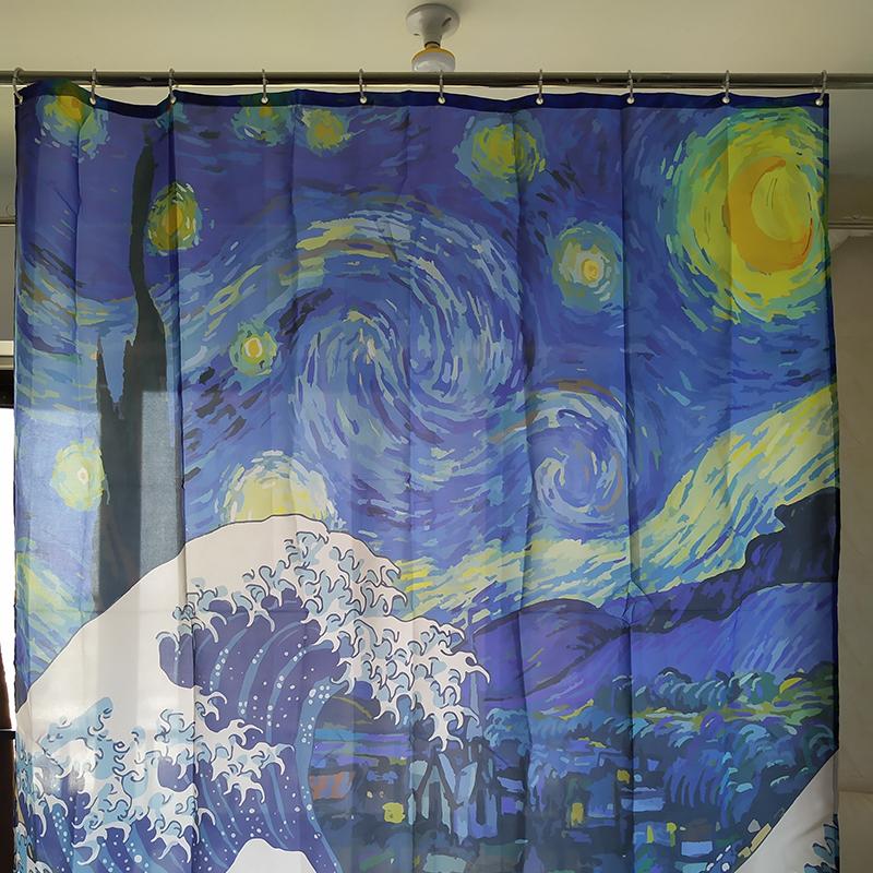 Luxury Japanese Ukiyoe Van Gogh Starry Sky Shower Curtain for Bathroom Window Waterproof Fabric Polyester with Hooks Accessories