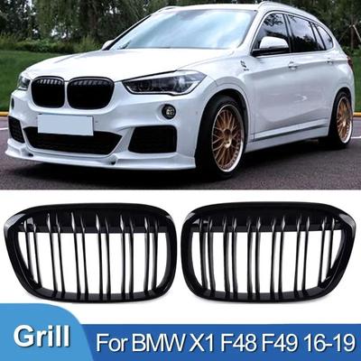 For BMW X1 F48 F49 Glossy Black Grille Car Front Kidney Grill Grilles Racing Grills Single Double Line Grille 2016-2019 Accessories