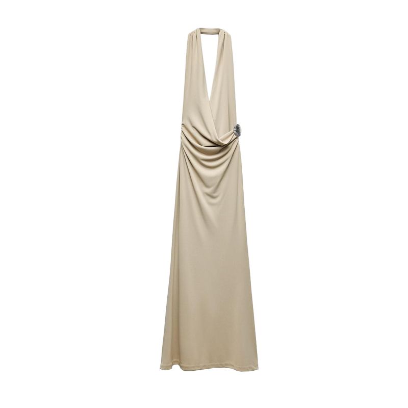 Early Autumn New Arrival Evening Long Dress Female White Shell Decoration Long Hanging Collar Dress 8338247