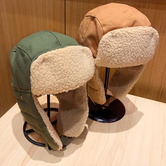 Lei Feng Hat Thickened Inner Lining Solid Color Buckle Closure Versatile Tarp Hat with Ear Protection Daily Clothing