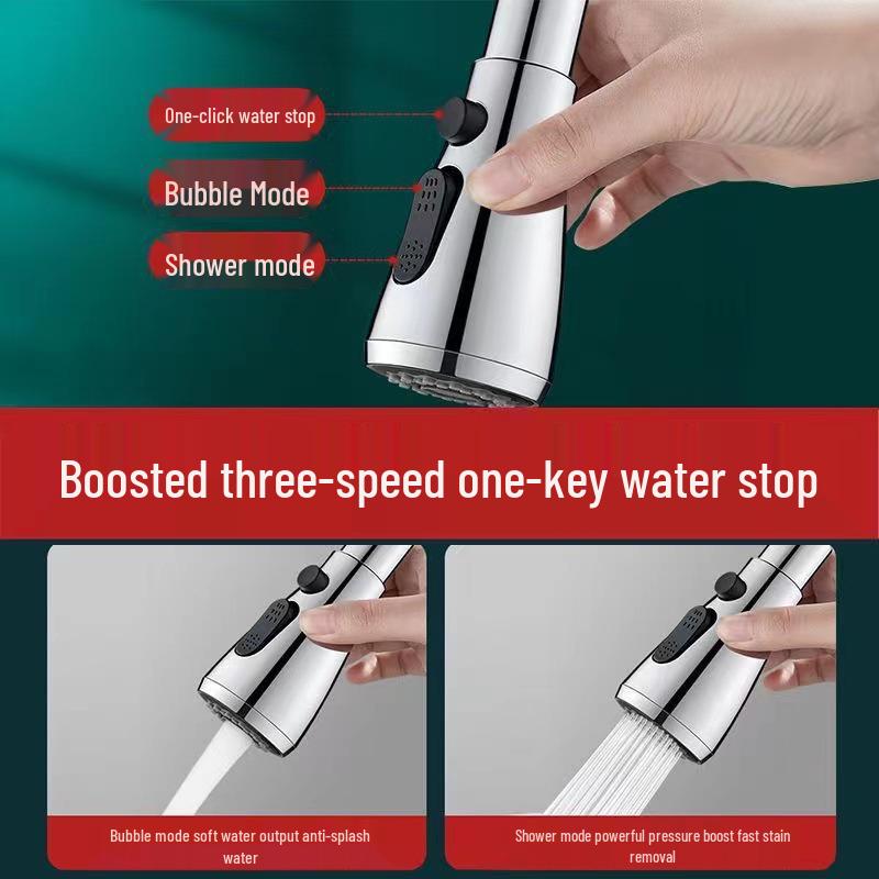Splash-Proof 360° Rotating Kitchen Faucet with Three-Speed Pressurized Blade Flushing Aerator