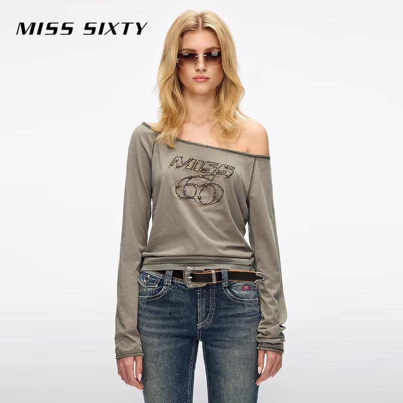 MISS SIXTY 2026 Spring Cotton Linen One-Shoulder T-Shirt M