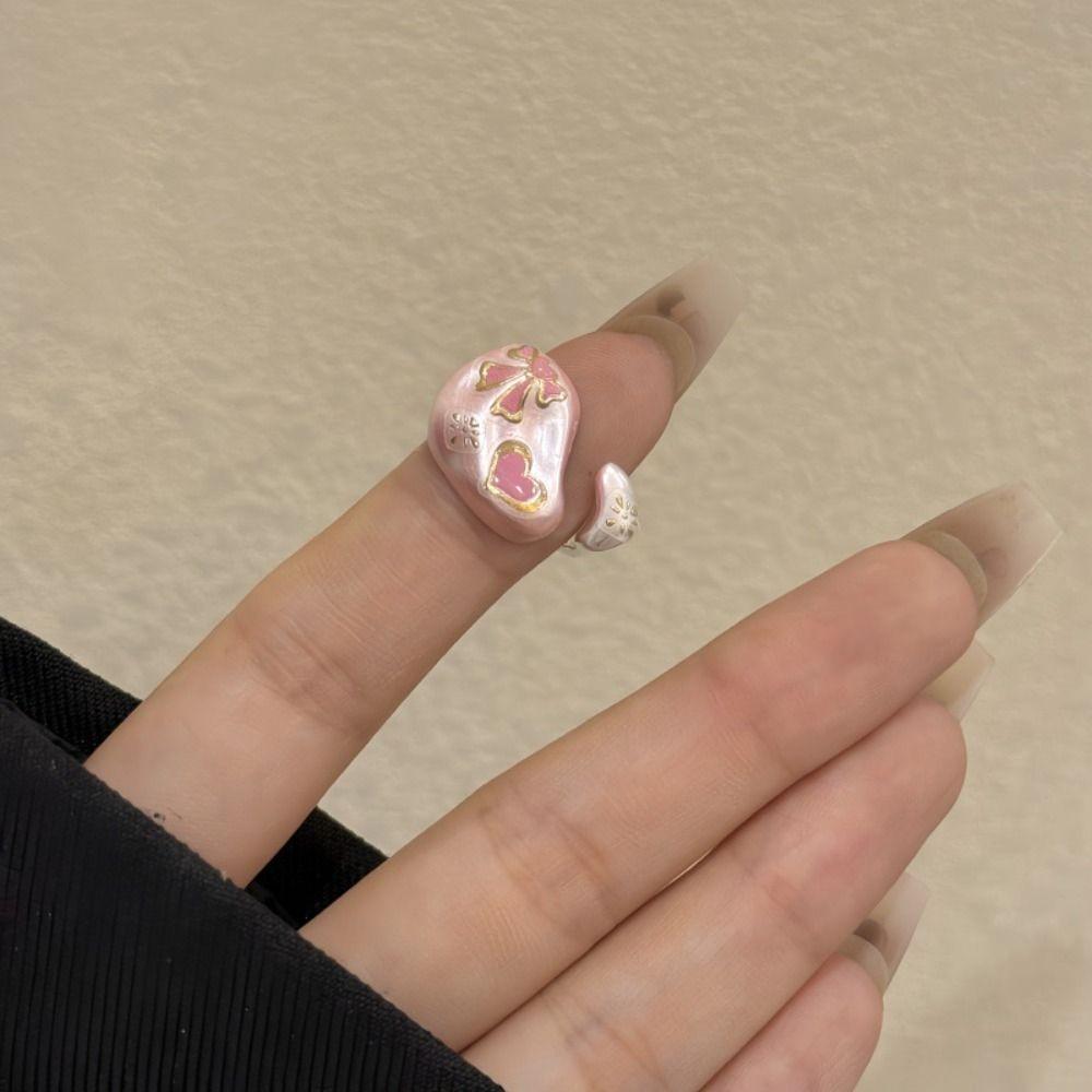 Cartoon Cat Bowknot Finger Ring Adjustable Cuff Ring Enamel Drip Oil Ring  Festival Ornaments