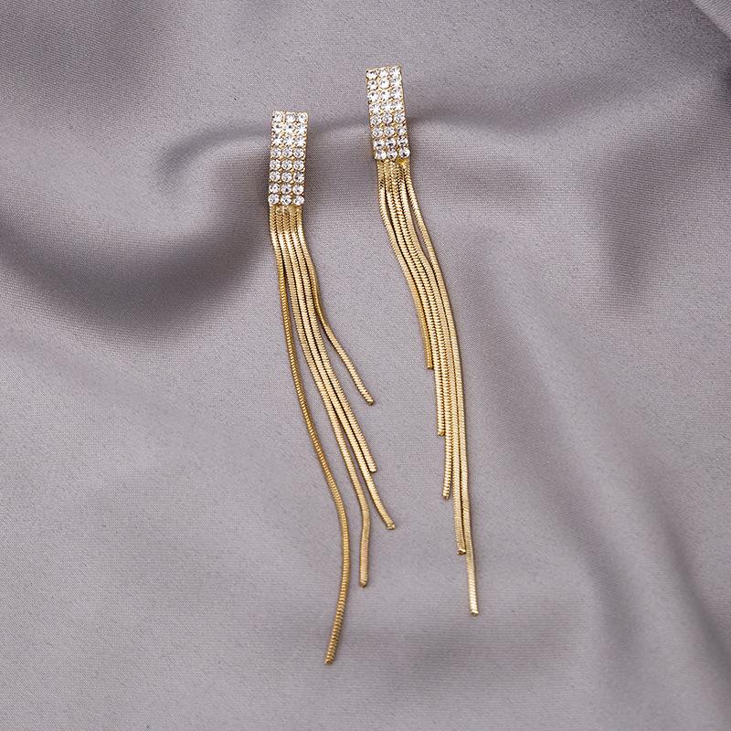 Long Tassel Shiny Full Rhinestone Drop Earrings for Women Fashion Crystal Statement Hanging Dangle Earring Party Jewelry Gifts