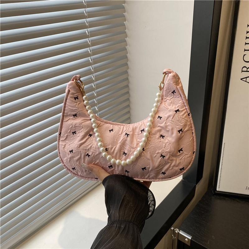 

Сумка подмышку с бантом женская новая простая деловая жемчужная портативная сумка через плечо универсальная модная розовый