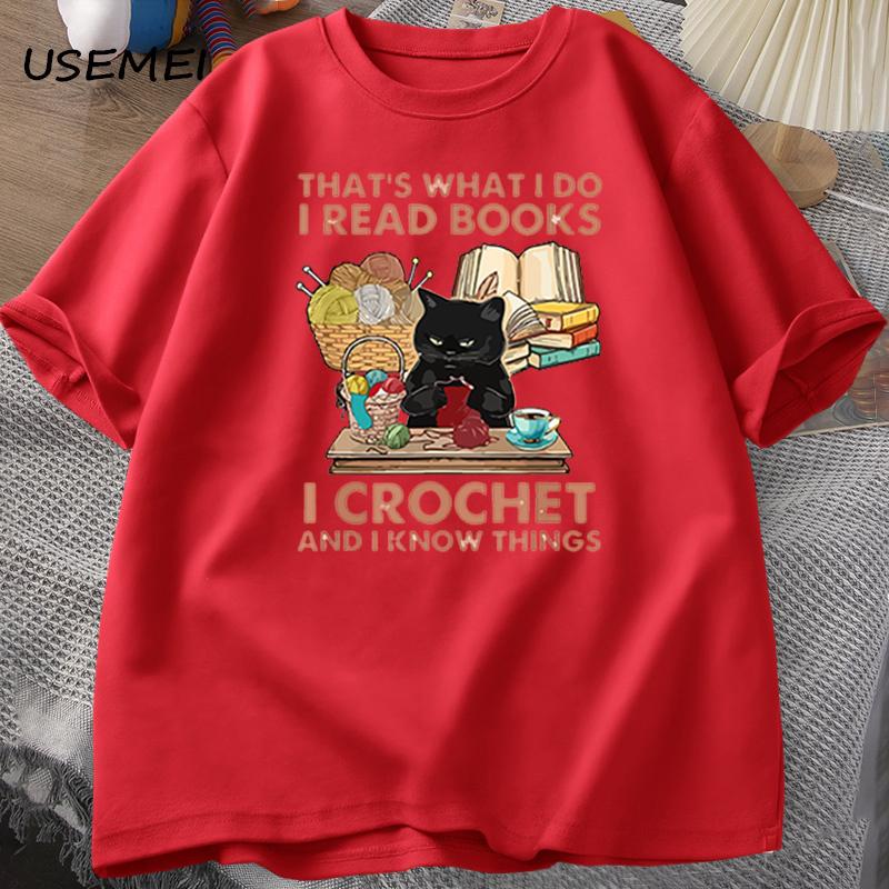 Funny Cat T Shirt for Men Women That's What I Do I Read Books I Sew and I Know Things Cat T-shirts Summer Cotton Vintage Tops