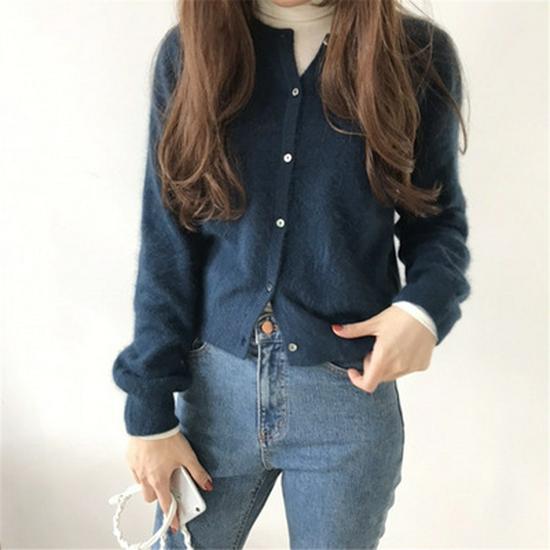 2025 A/W Women's Knit Cardigan: Round Neck, Long Sleeve, Loose Wool Pullover, Comfortable Solid Color Sweater