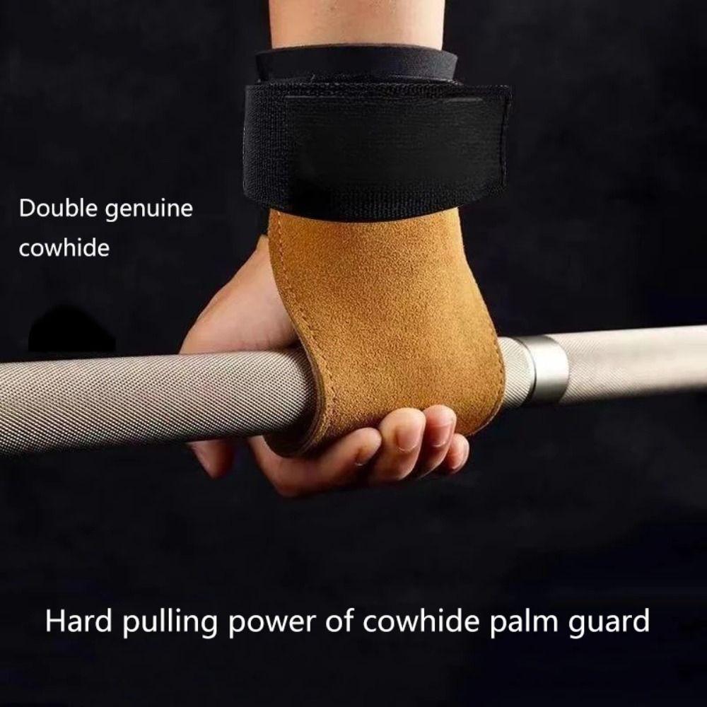 Double Layer PU Leather Gloves Wrist Strap Anti-Skid Weight Lifting Gloves Cowhide Palm Grip Pads Gym Training Gloves