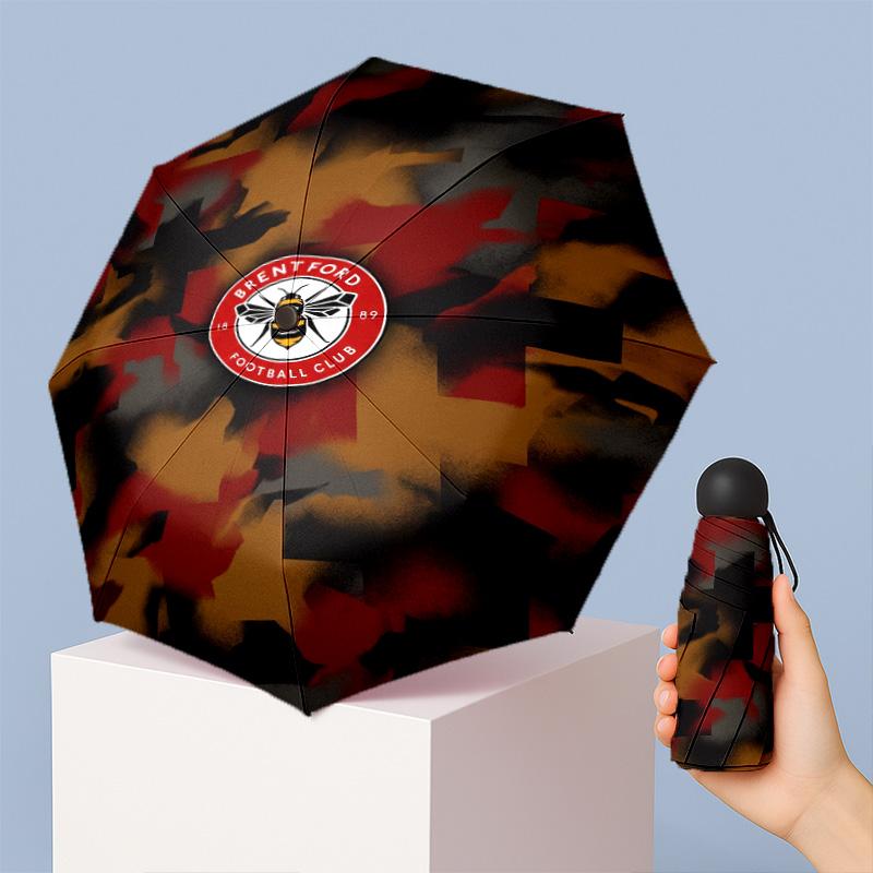 Brentford Football Pattern Printed Mini 5 Folds 8 Ribs Compact Umbrella Windproof Waterproof Lightweight Portable Folding
