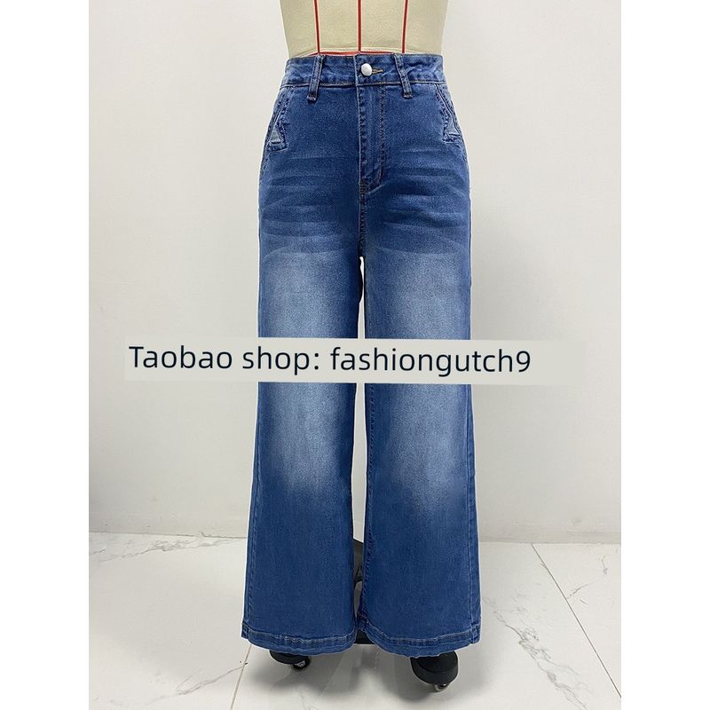 

Джинсы широкие 2025 с вышивкой, стрейч, повседневные Blue S