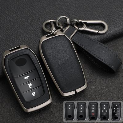 Zinc Alloy + Leather Car Key Case Full Cover For Toyota Chr Hilux Fortuner Land Cruiser 200 Camry Corolla Crown Rav4 Highland