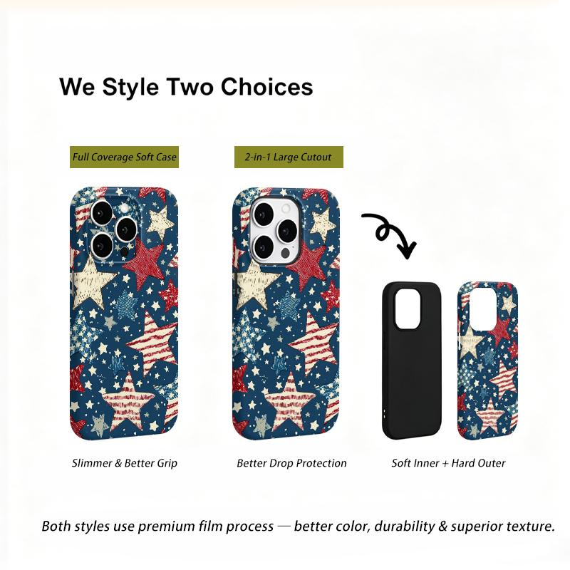 Patriotic Vintage Red White Blue Star Pattern Art Film Aesthetic Protective Shockproof Bumper Case Cover For iPhone 13 14 15 16 17 Pro Max Plus