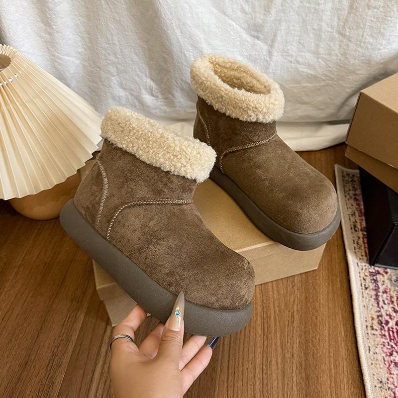 Versatile Thick-soled Plush Snow Boots for Women's Winter New Plush Warm Outer Wear Plush Short Boots Tide