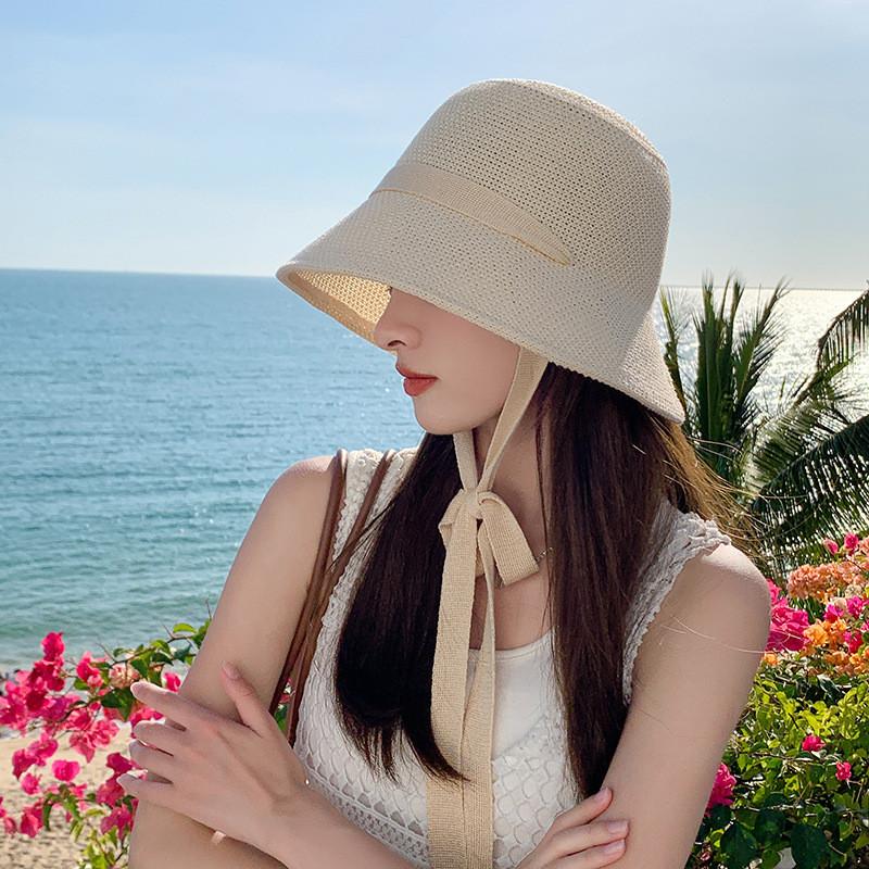 Women's Spring Summer Wide Brim Sun Hat With Ribbon Uv Protection Fishing Hat