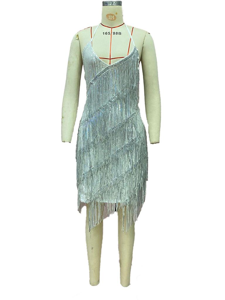 2025 Halter Tassel Backless Hip-Hugging A-Line High-Waisted Short Dress