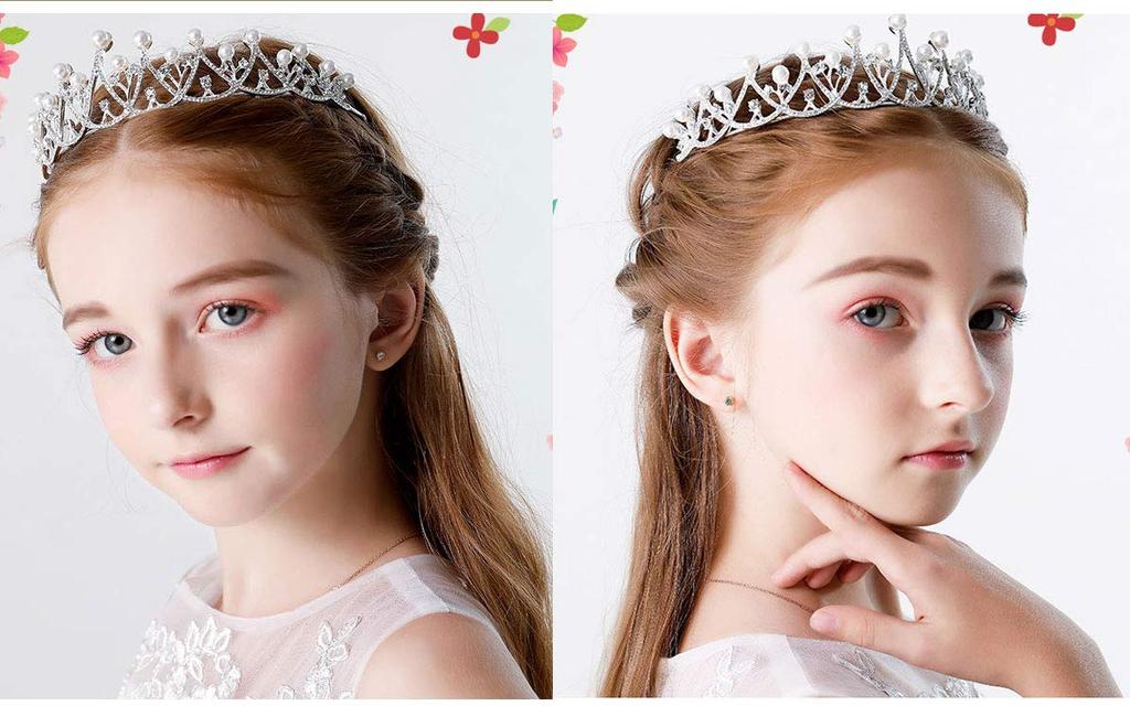 Cemellia Kinder-Krone Blume Tiara Haarschmuck, Formell, Kristall- und Perlen-Haarschmuck, Funkelnd, Perfekt für Hochzeiten, Aufführungen,