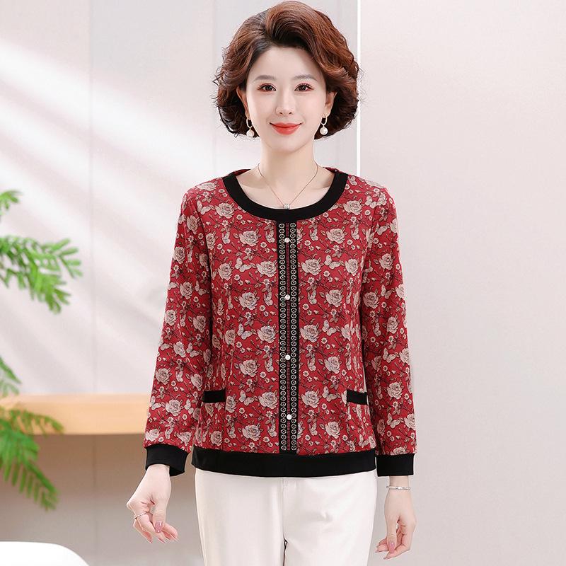 

Women s Spring Print Long Sleeve Loose Round Neck Top 3XL (suggested 120-135 jin) красный