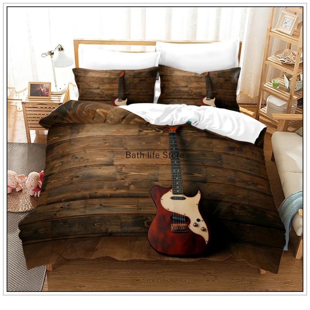 Mode Gitarre 3D-Druck Musik Bettwäsche-Set Bettbezug-Set Steppdeckenbezug mit Kissenbezug-Set Bettzeug für Zuhause Schlafzimmer-Dekor