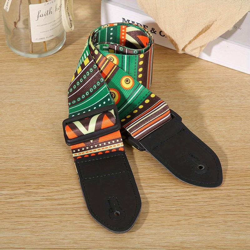 

Guitar Strap Classical Guitar Electric Guitar Bass Universal Strap Leather Head Long Durable Strap With Pattern зелений