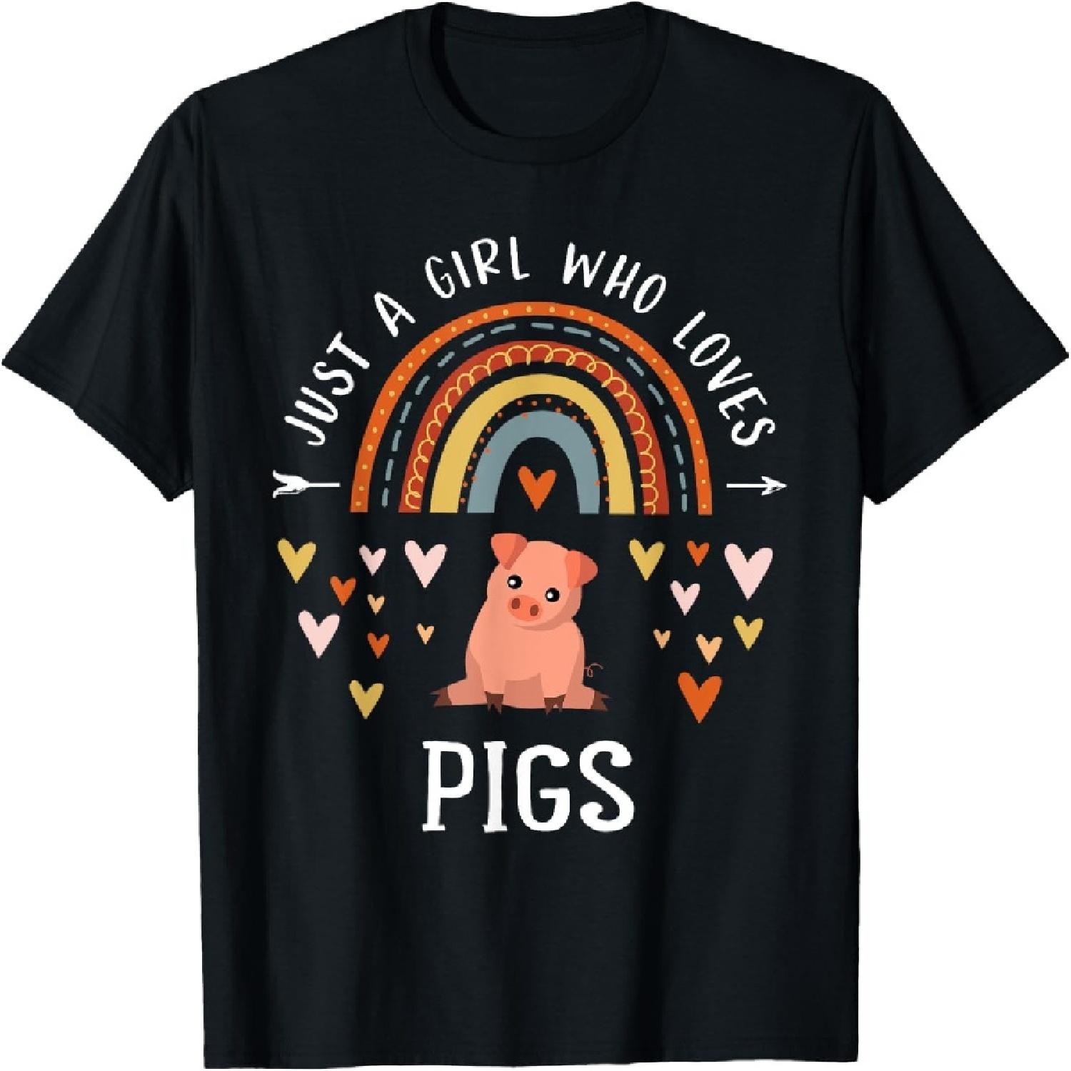 Just A Girl Who Loves Pigs Rainbow Gifts For Pig Lover Women T-Shirt S
