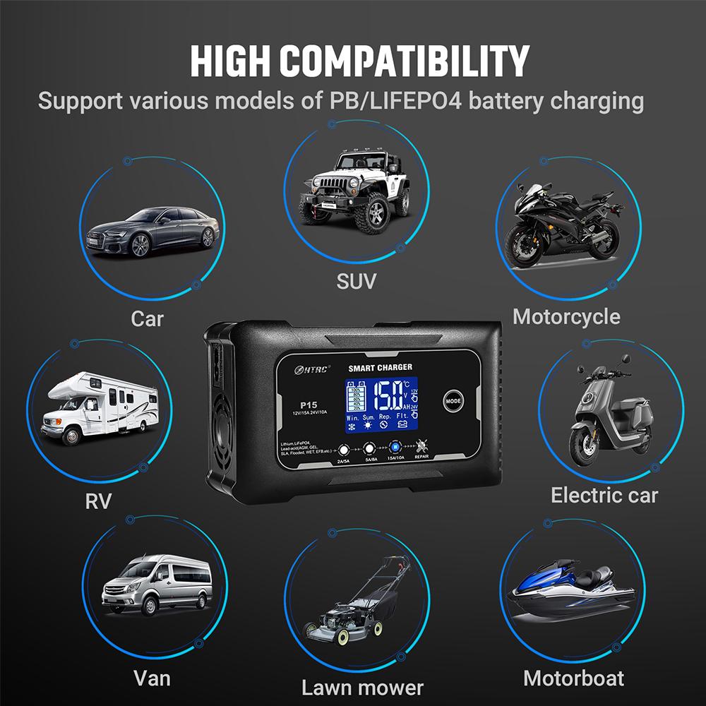 Putere Mare 240W 15A Afișaj LCD pentru Baterii Lifepo4 AGM Plumb-Acid Litiu Reparare Automată prin Impulsuri Încărcător Automat Inteligent pentru Baterii