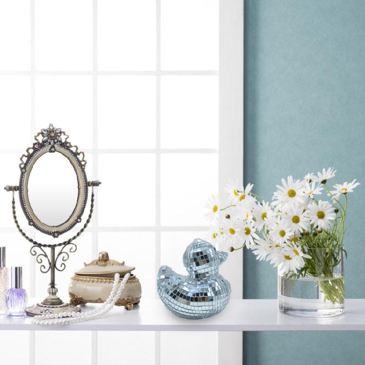 Einzigartige Silberglas Entenform Spiegelnde Figur Reflektierende Entenstatue Discos Ornament für Partydekorationen Enthusiasten