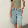 Women Denim Shorts Pants Straight Leg Denim Shorts Casual Knee Length Jean