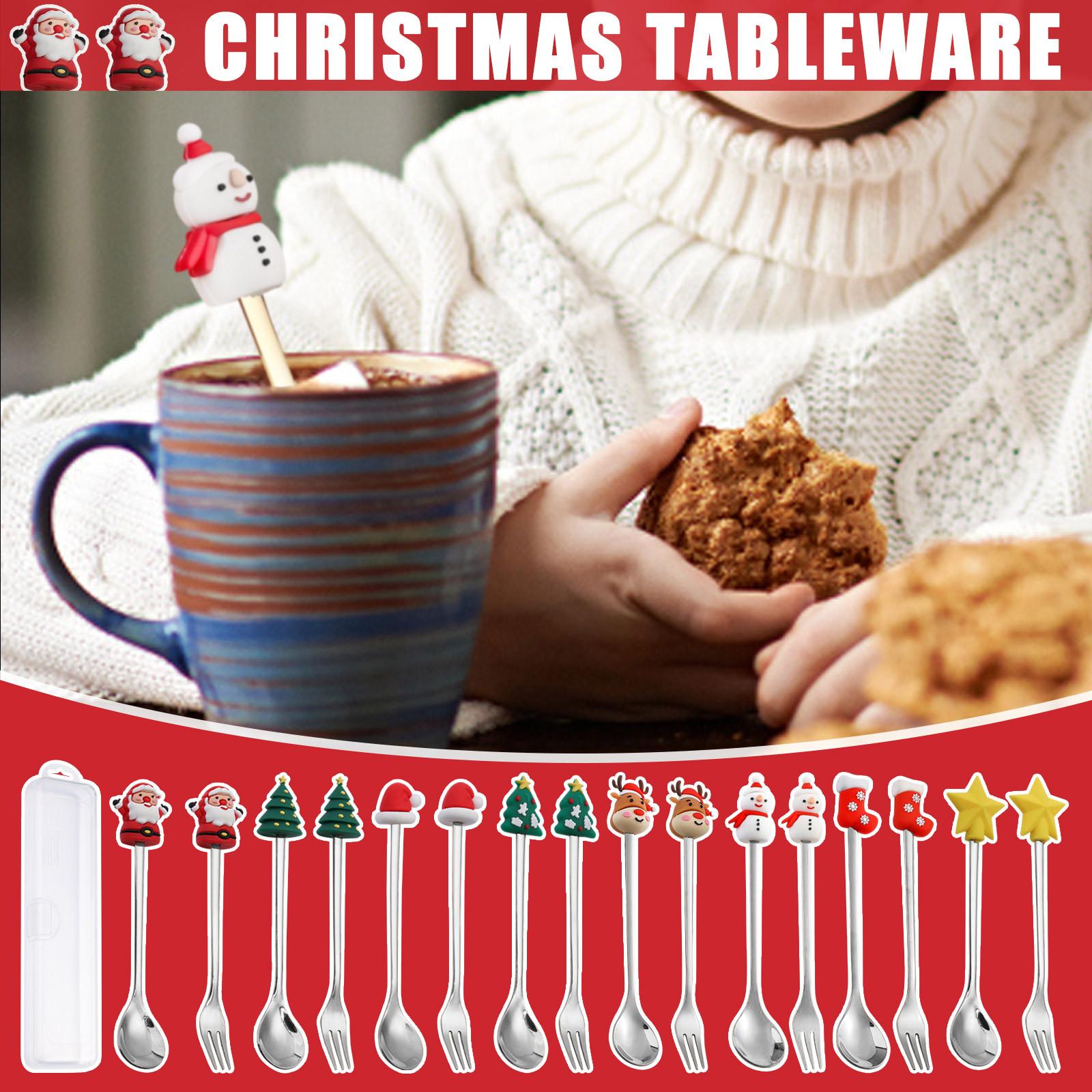 

Рождественская ложка из нержавеющей стали, кофейная ложка, суп, сахар, десерт, чайные ложки, вилка, кухонная посуда