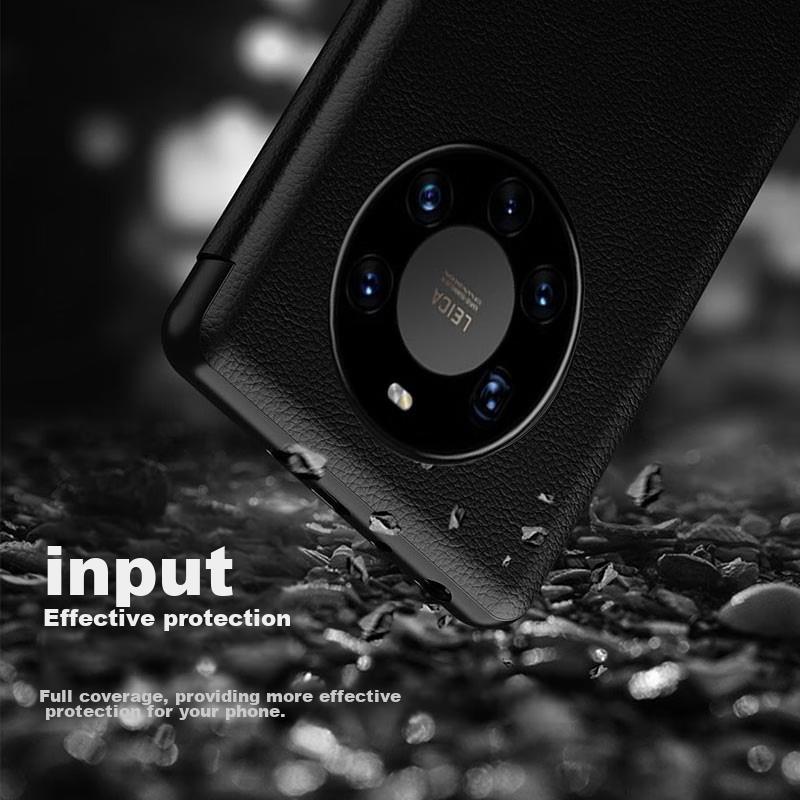 Leather Flip Case for Huawei Mate40 Pro/Mate40E Pro Smartphones, Full Protection Cover with Smart View Window, High-End Style, Ultra-Thin Black
