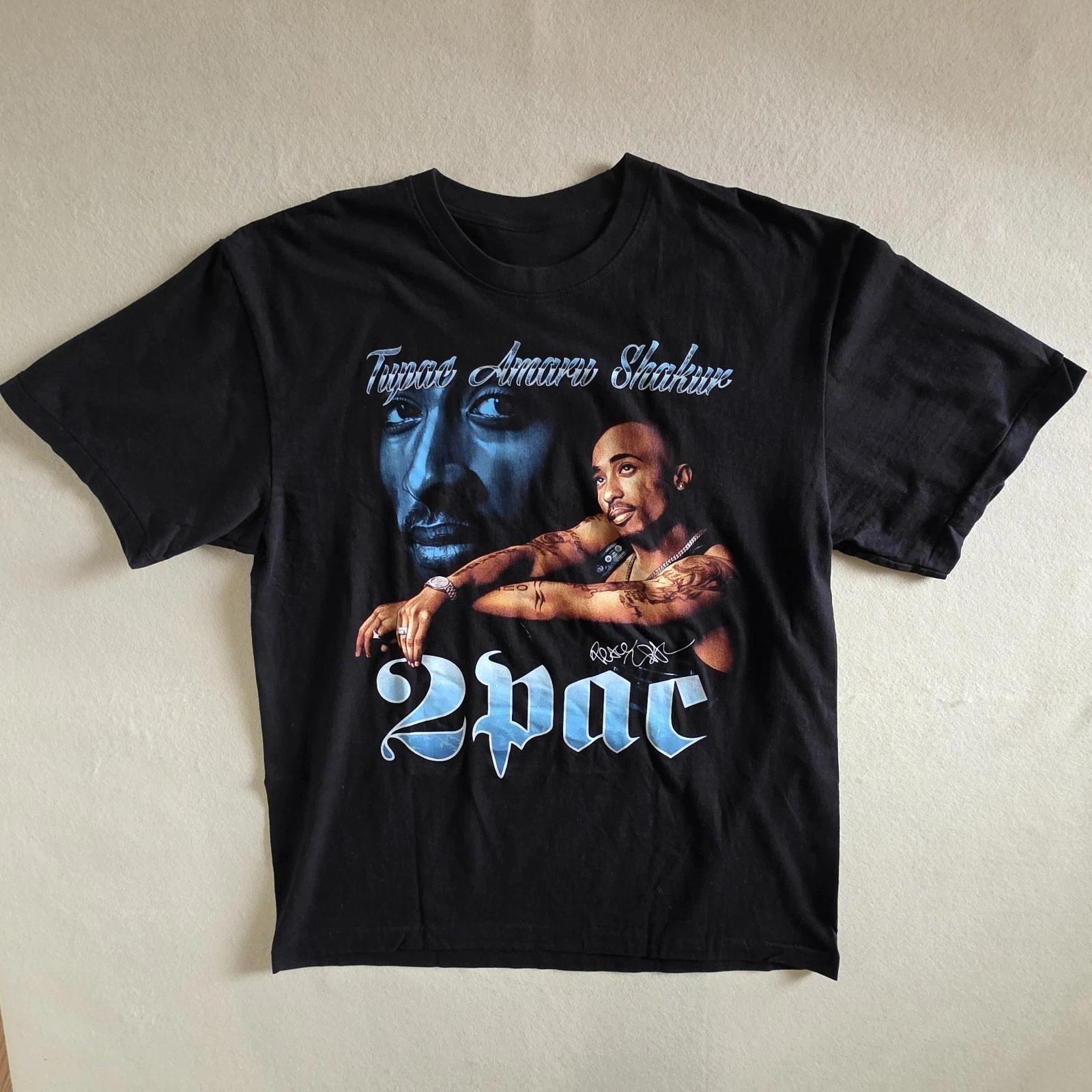 2Pac Tupac Shakur Cholo Style Big Print Graphic Rap Tee Tshirt XL Black L