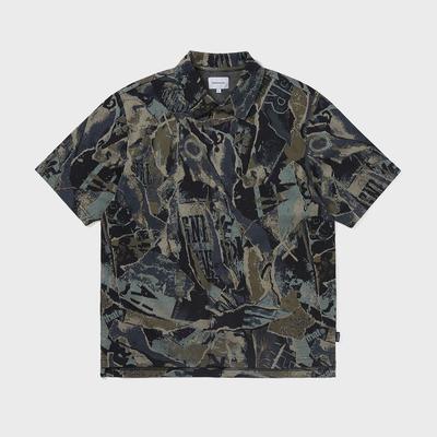 ThIs Is Never That Jacquard Pattern Button Up Top Black