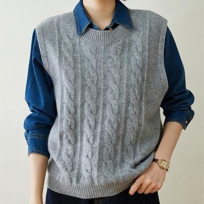 Women'S Wool Knit Cardigan, Casual Style, Round Neck, Regular Length, Asymmetrical Hem, Sleeveless Pullover Sweater Top for Spring/Summer/Autumn