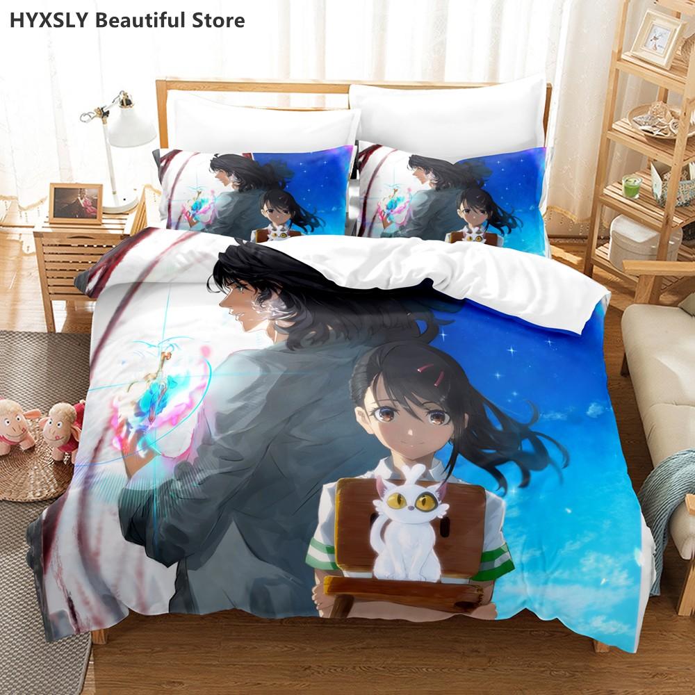 Suzume No Tojimari Bedding Set 3D Anime Polyester Quilt Cover Pillowcases Queen King For Kids Gift Cute Anime Duvet Cover Sets
