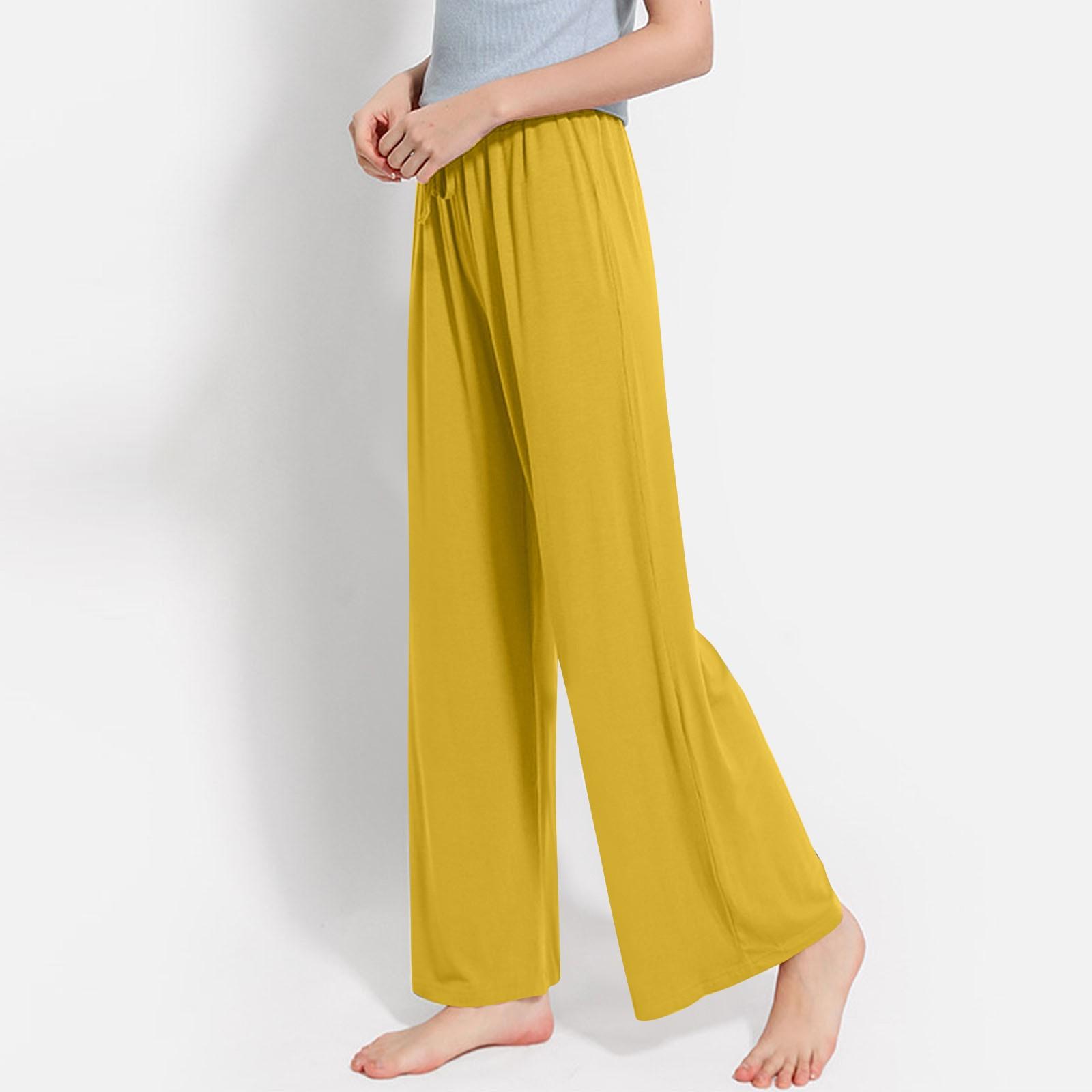 

Женские летние драпированные свободные брюки с высокой талией, прямые брюки, повседневные брюки, брюки M жёлтый
