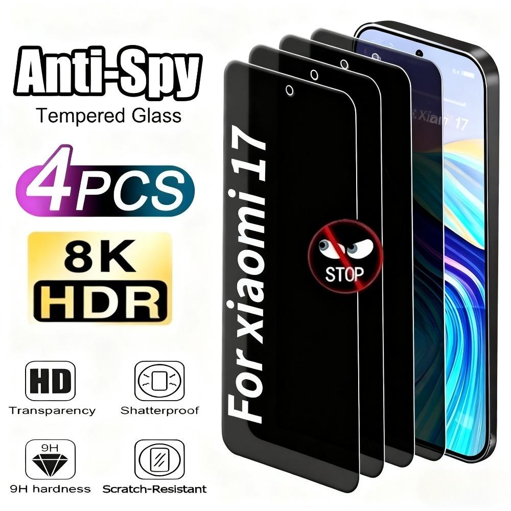 

4Pcs Anti Spy Tempered Glass for Xiaomi 17 Pro Max 17 Pro 15T 14T 13T 12T Pro 15 14 13 12 11 Lite Anti-Scratch Screen Protector Anti Peeping&xiaomi 14T pro чорний