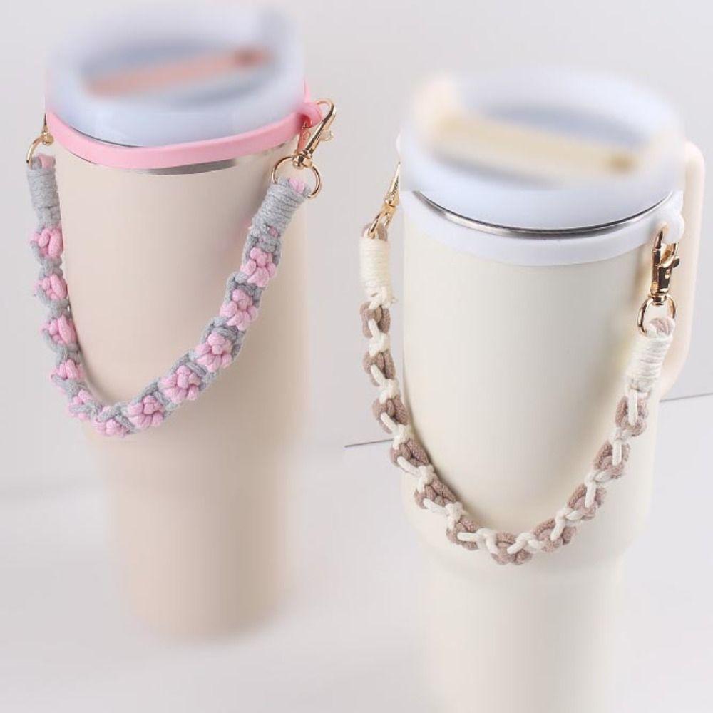 Portable Cat Paw Water Bottle Handle Strap Cotton Metal buckle Cup Hanging Rope Handwoven Lovely Hand Strap For 20-40oz cup