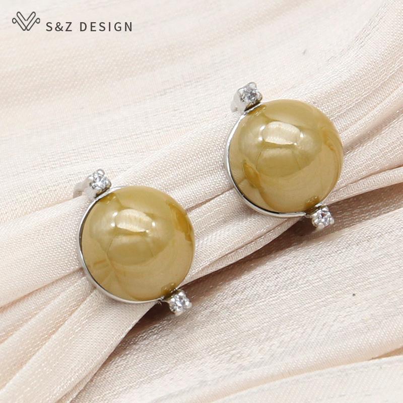 Mote Runde Simulert-perle Dråpeøreringer For Kvinner Bryllup Rose Gull Farge Cubic Zirconia Smykker Eardrop