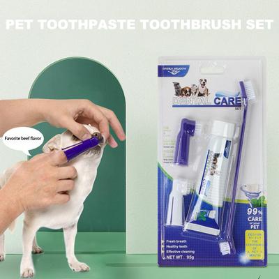 Pets Tartar Control Kit For Dogs Contains Toothpaste Toothbrush And Fingerbrush 4-Piece Dental Care Kit For Pet Teeth Clean Z5S2