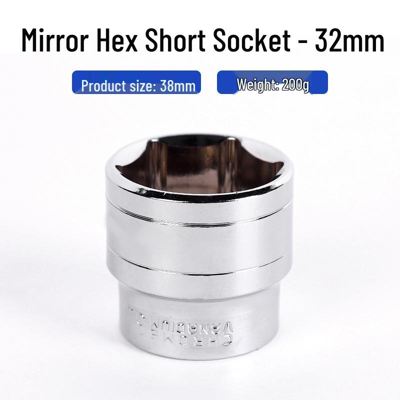 Electric Ratchet Wrench with Mirror Surface, Short Sleeve, and Inner Hex Socket, Chrome Vanadium Steel