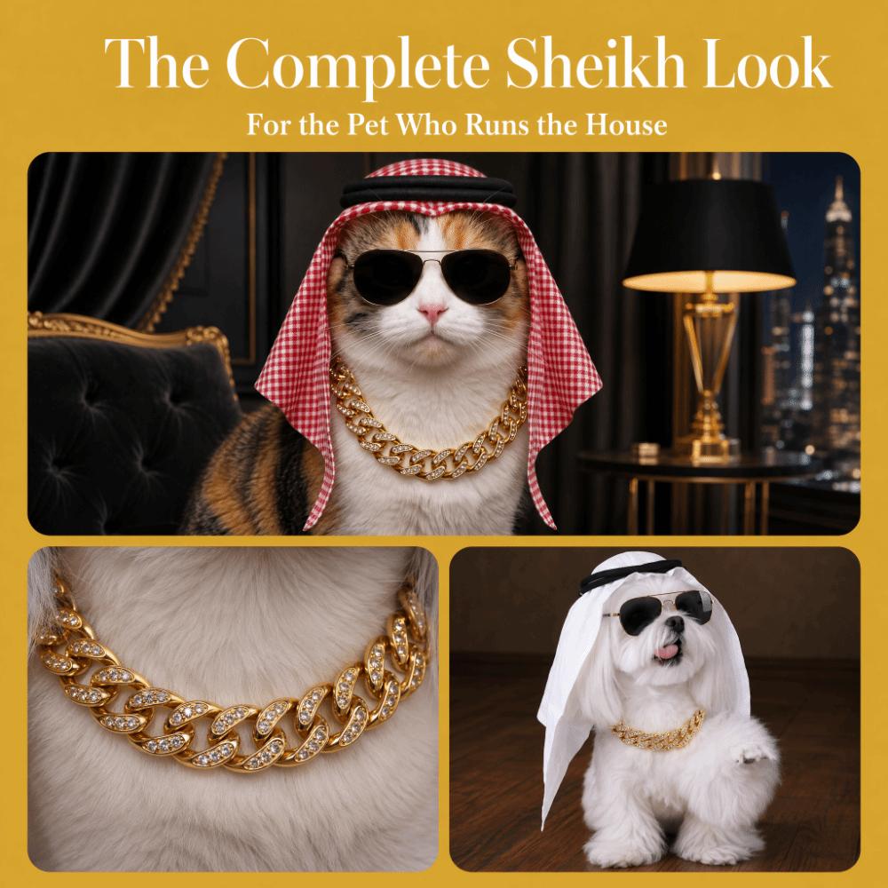 Triangular Hijabs Pet Middle Eastern Dress Set Dress Up Role Play Dogs Cats Cosplay Costume Cuban Link Chain