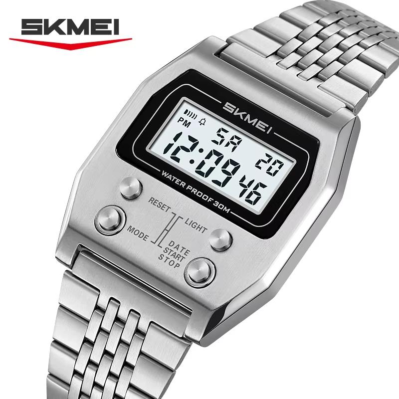 SKMEI 2460 Luxury Electronic Waterproof Digital Mens Wristwatches New Design Stainless Steel Band in Stock Low Price Sport Watch