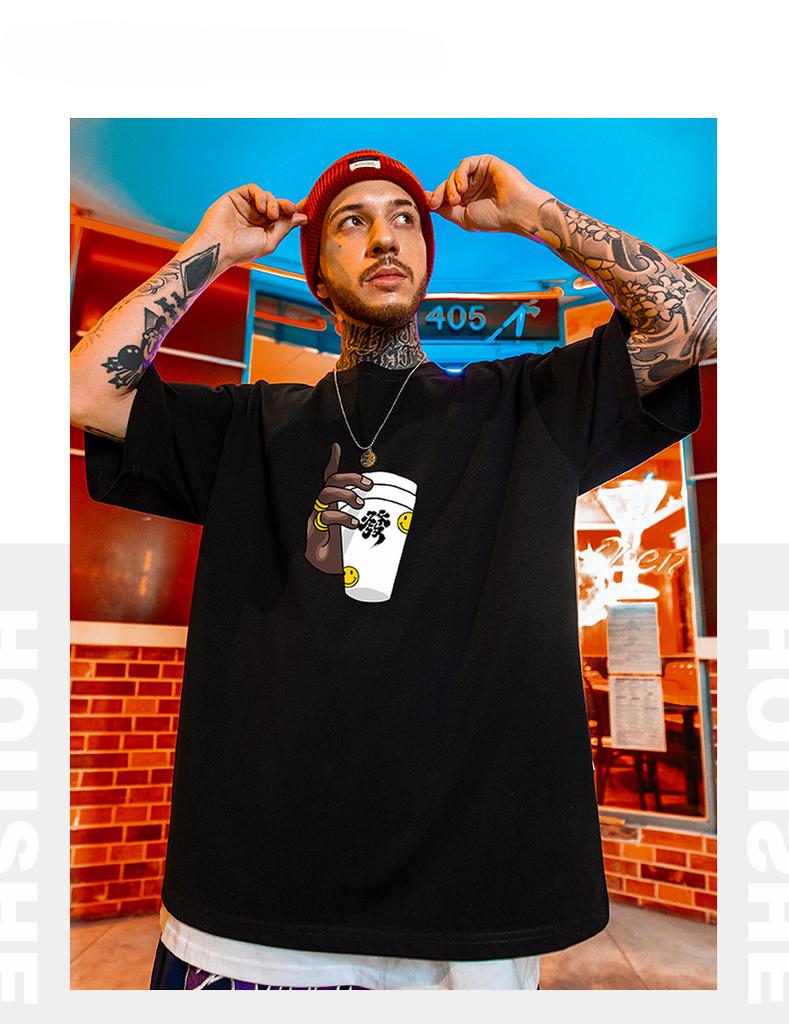 National Tide Spoof Fun New Year Fortune Print Hip Hop Fashion Brand T-shirt Men's Ins Trend 100% Cotton Loose Short Sleeves