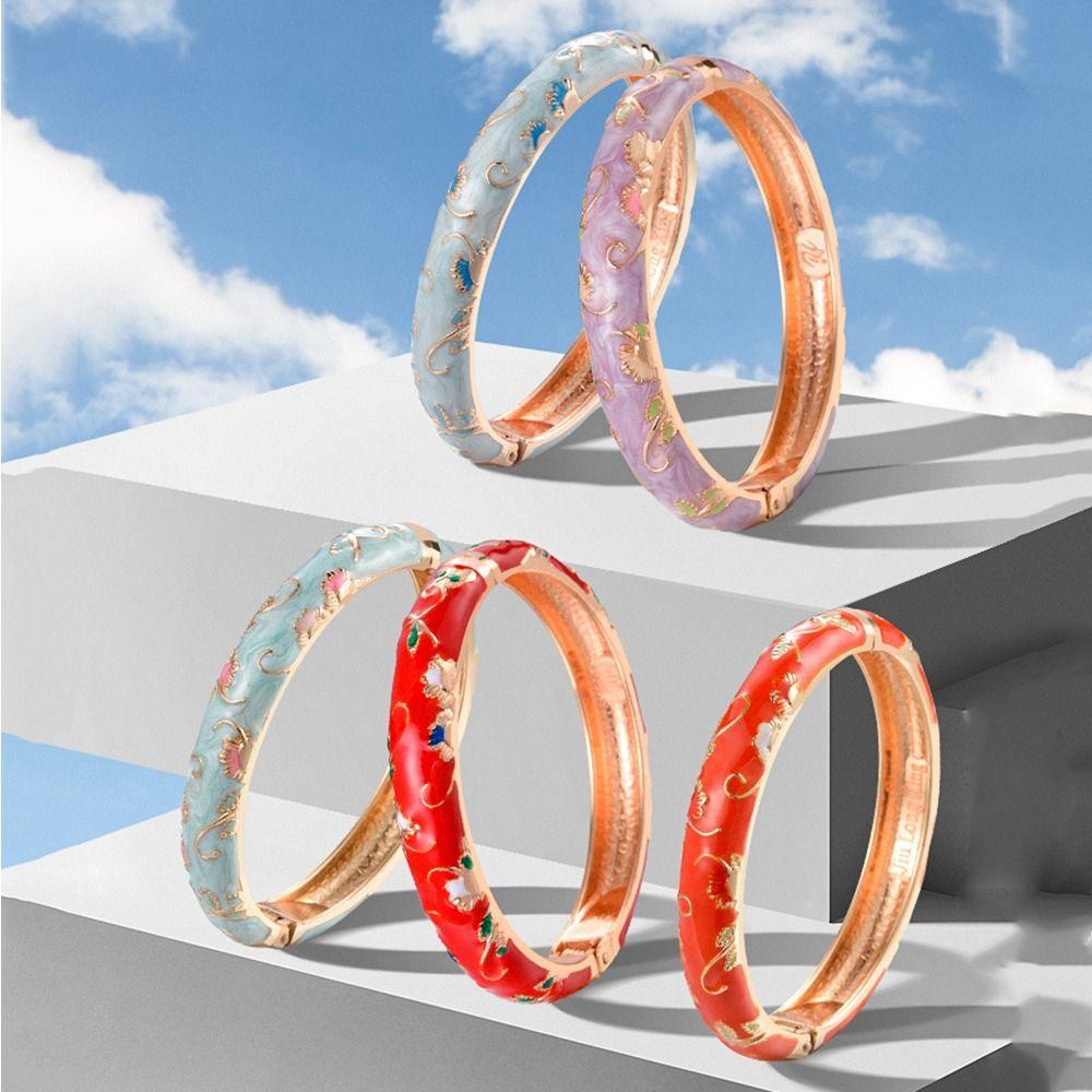 Traditional Vintage Cloisonne Bangle Open Hollow Out Flower Bangle Women's Hand Bracelet  Woman