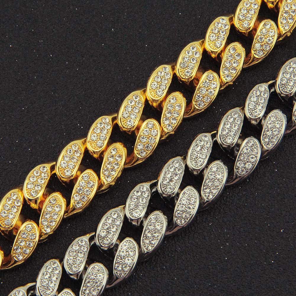 20mm Thick Curb Chain Necklace for 18K Gold and Cuban Stylish and Hip Western Style [Rockyu] Men, Gold, Silver, Plated, Zirconia, Necklace, Cool, Hop,